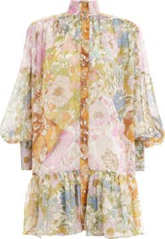 Zimmermann Super Eight Floral Print Long Sleeve Lantern Minidress