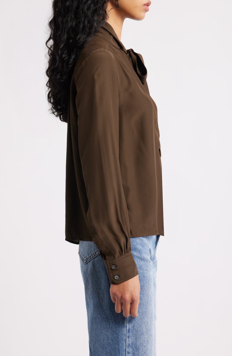Madewell Tie Neck Long Sleeve Top, Alternate, color, Dark Mocha