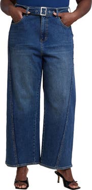 ELOQUII Belted Straight Leg Jean