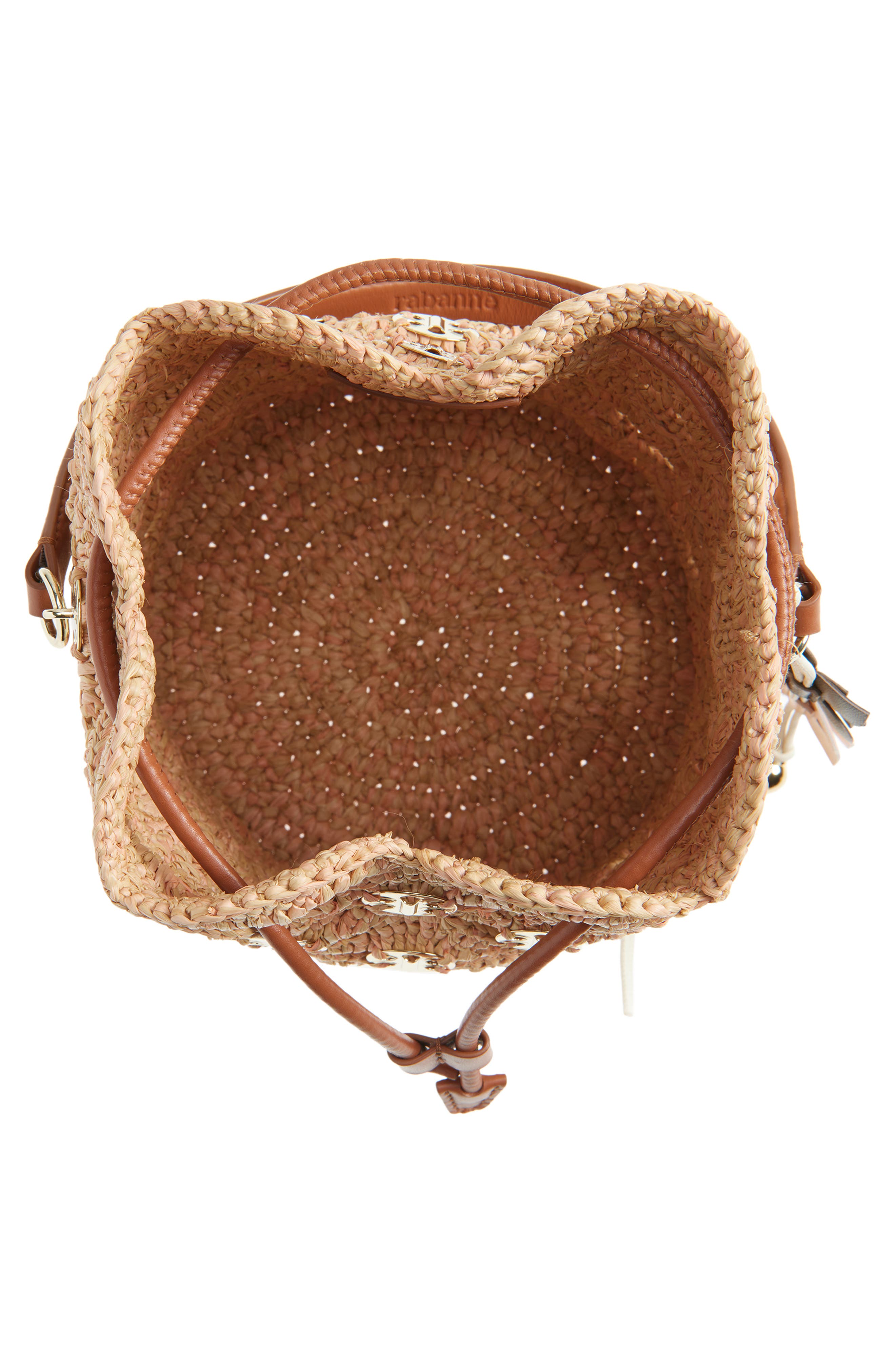 Rabanne 1969 Medium Raffia Bucket Bag, Alternate, color, Peach/ Gold
