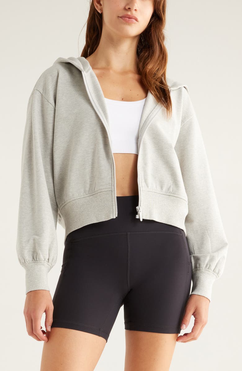 Zella Swoop Full Zip Hoodie, Main, color, Grey Light Heather