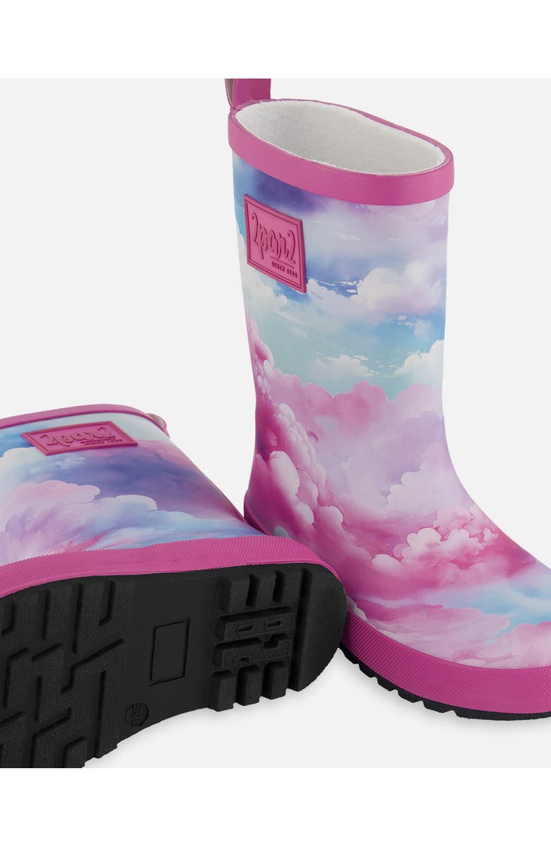 Deux par Deux Girl's Printed Rain Boots Multicolored And Vibrant Pink Background, Alternate, color,