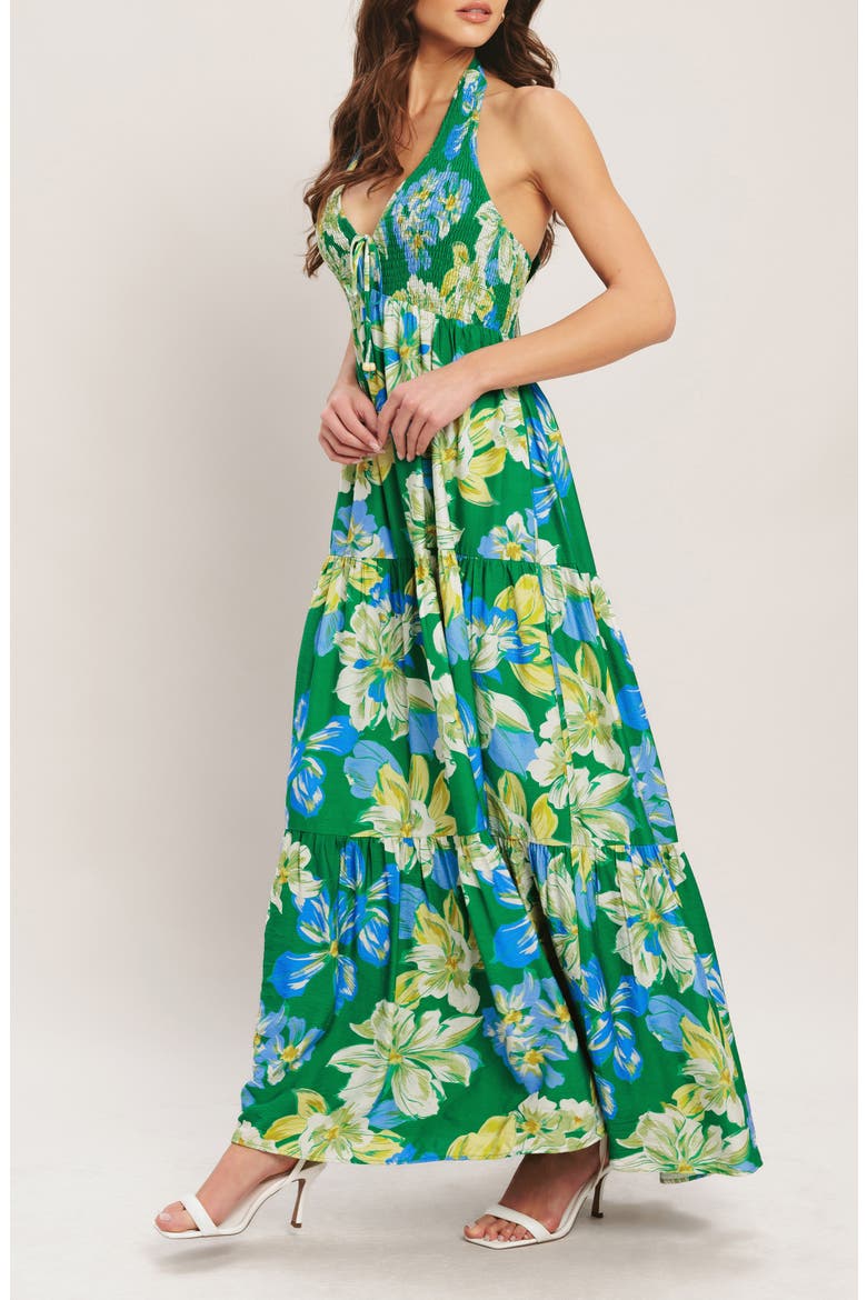 Floral Halter Neck Maxi Dress, Alternate, color, GREEN