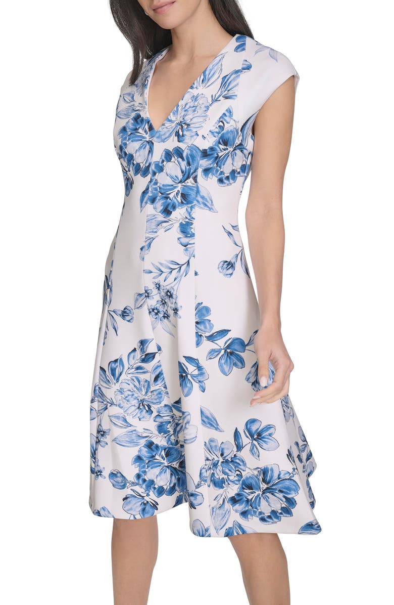 Calvin Klein Floral Cap Sleeve Fit & Flare Dress, Alternate, color, 