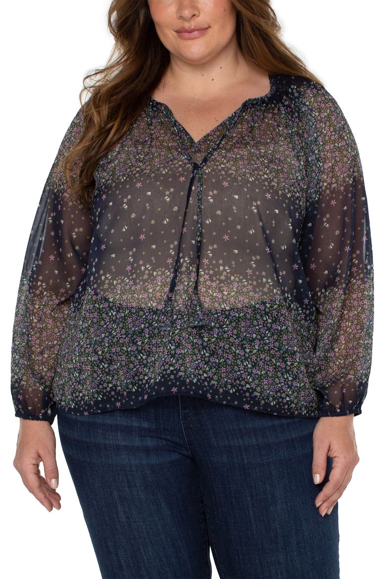 Shirred Long Sleeve Blouse, Main, color, MDNGHT GARDEN