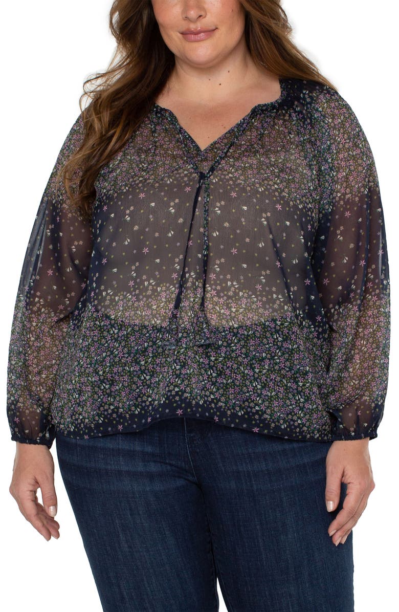 Liverpool Shirred Long Sleeve Blouse, Main, color, Mdnght Garden