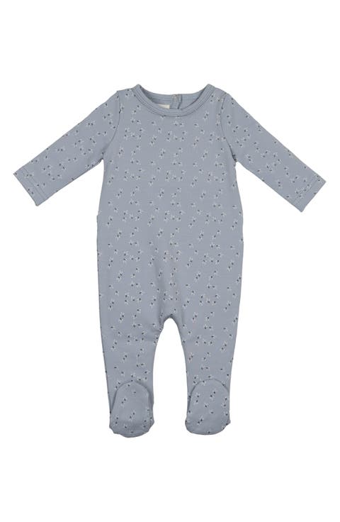 Printed Leaf Stretch Cotton Footie (Baby)