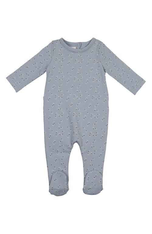 Maniere Babies' Manière Printed Leaf Stretch Cotton Footie In Blue
