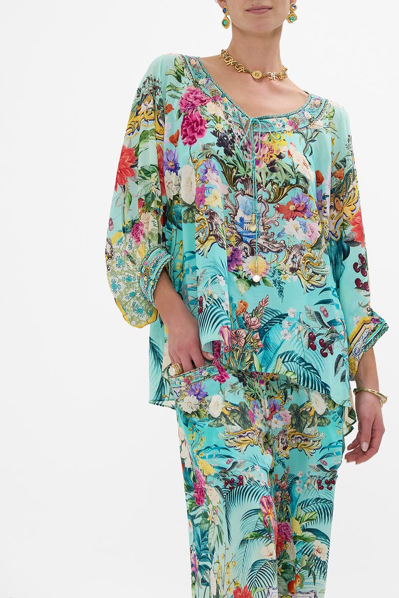 Raglan Sleeve Blouse With Cuff Gardens Of Queluz, Alternate, color, Gardens Of Queluz