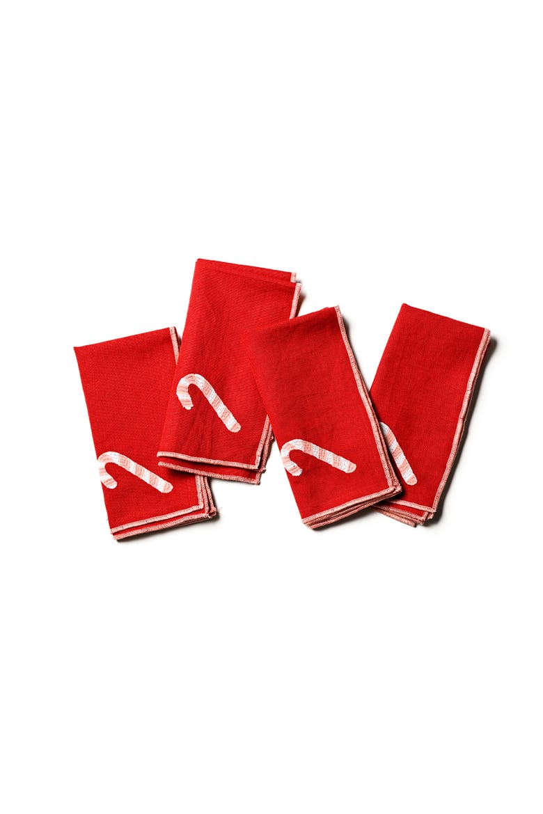 Red Candy Cane Napkins Set of 4, Main, color, Red