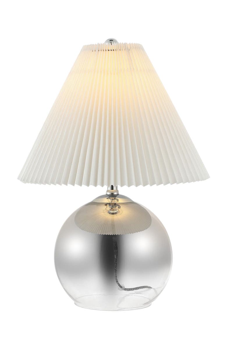 JONATHAN Y Louisa 22.5" Mid-Century Modern Round Glass/Iron Pleated Shade LED Table Lamp, Smoke Gradient/Chrome, Main, color, Smoke Gradient/Chrome