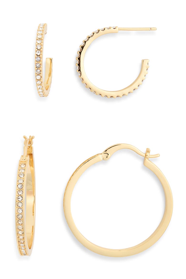 Set of 2 Cubic Zirconia Hoop Earrings, Alternate, color, CLEAR- GOLD