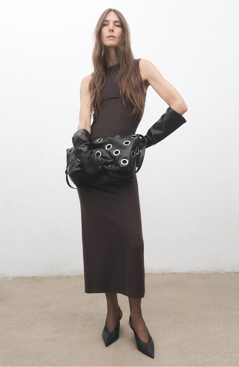 MANGO Faux Leather Eyelet Crossbody Bag, Alternate, color, Black