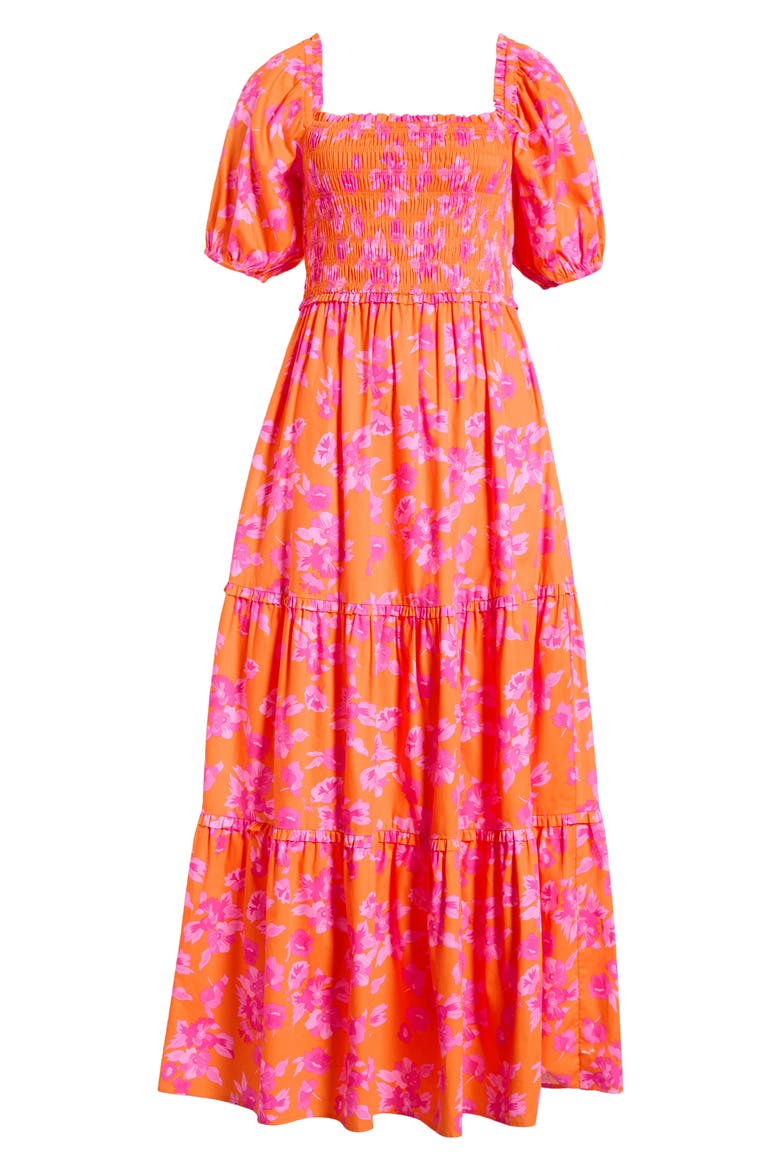 Cala Floral Tiered Cotton Maxi Dress, Alternate, color, ORANGE-PINKS-MULTI