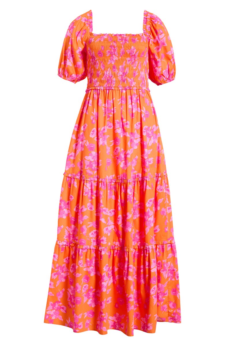 SUGARLIPS Cala Floral Tiered Cotton Maxi Dress, Alternate, color, Orange-Pinks-Multi
