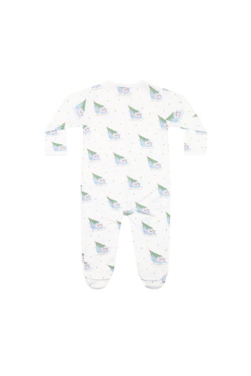 Nellapima Pima Cotton Christmas Merry Sleighs Zipper Footie In White