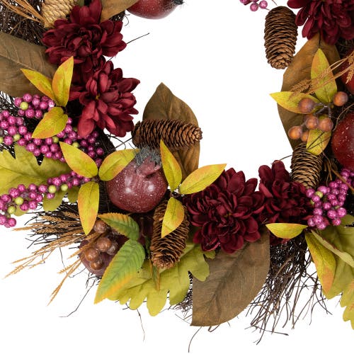 Northlight Mums And Pomegranates Artificial Fall Harvest Twig Wreath, 24-inch In Brown