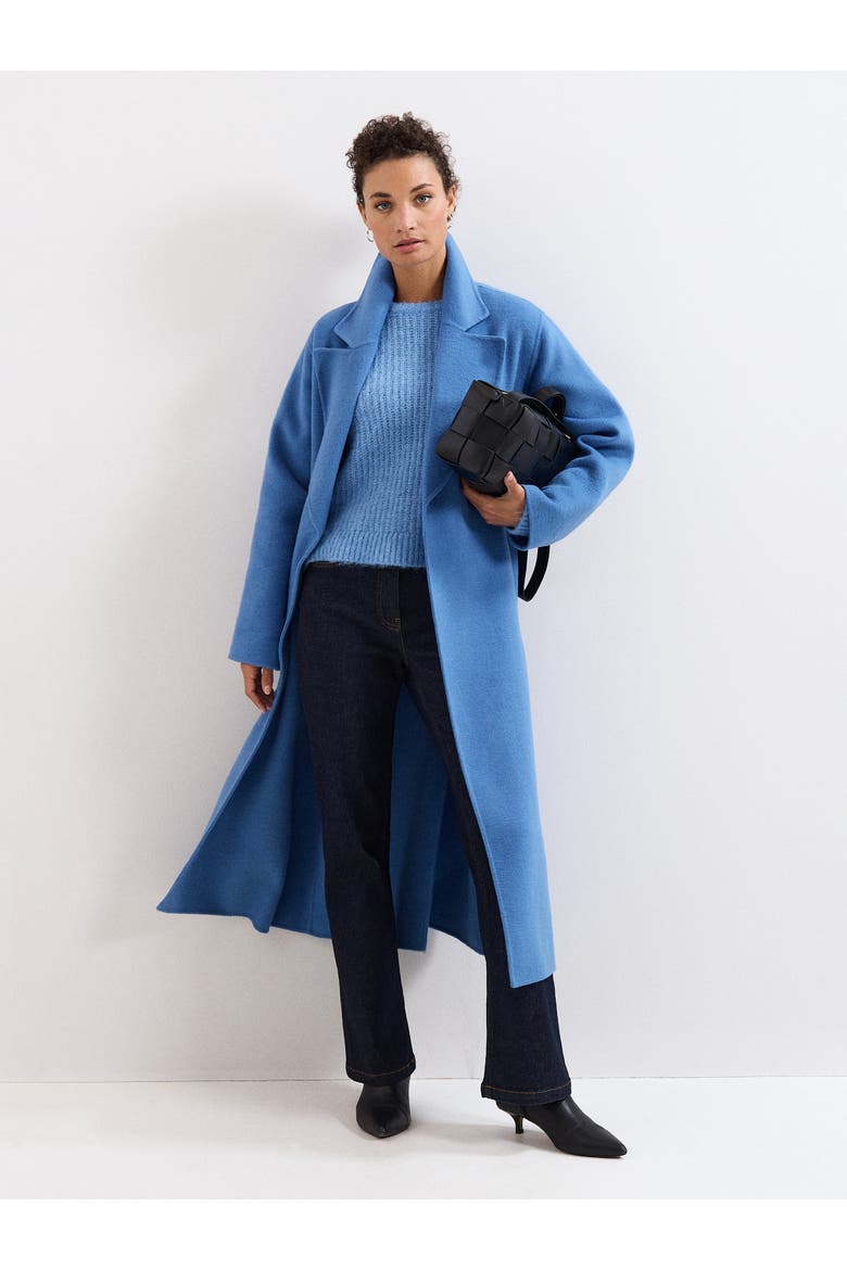 Long Sleeve Belted Wrap Midi Coat, Alternate, color, Blue