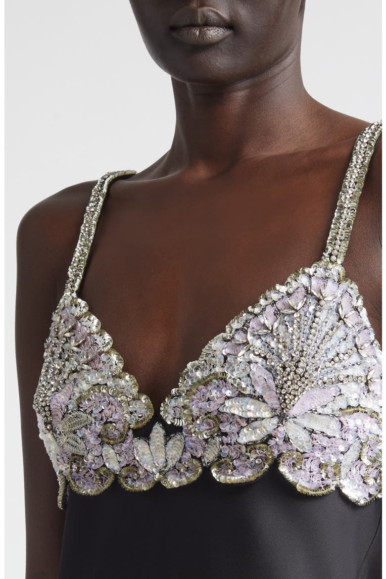 Embellished Satin Cocktail Dress, Alternate, color, BLACK/ SILVER