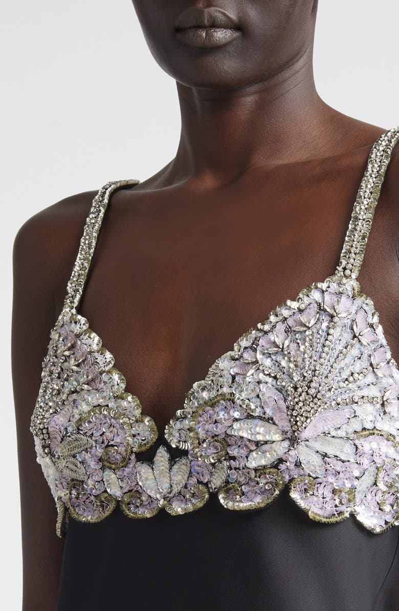 Valentino Embellished Satin Cocktail Dress, Alternate, color, Black/ Silver