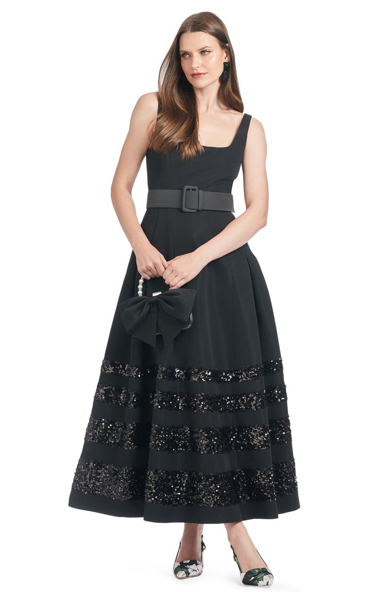 Sachin & Babi Mia Sequin Stripe Belted Faille Fit & Flare Cocktail Dress, Alternate, color,
