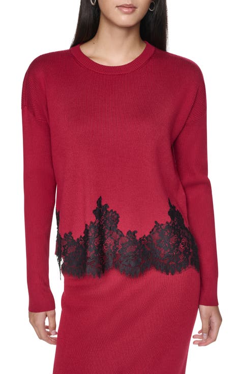 Lace Trim Crewneck Sweater