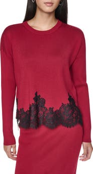DKNY Lace Trim Crewneck Sweater