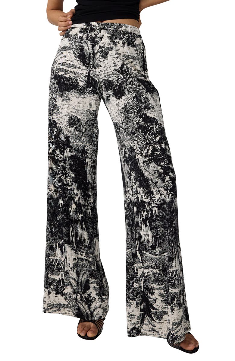 Diane von Furstenberg Malia Toile Print Wide Leg Jersey Pants, Alternate, color, Paysage Black