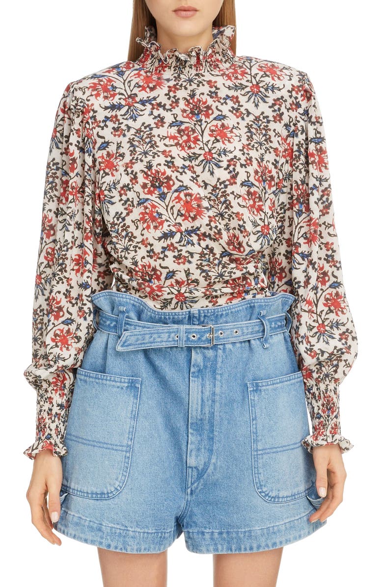 Isabel Marant Floral High Neck Stretch Silk Blouse, Main, color,