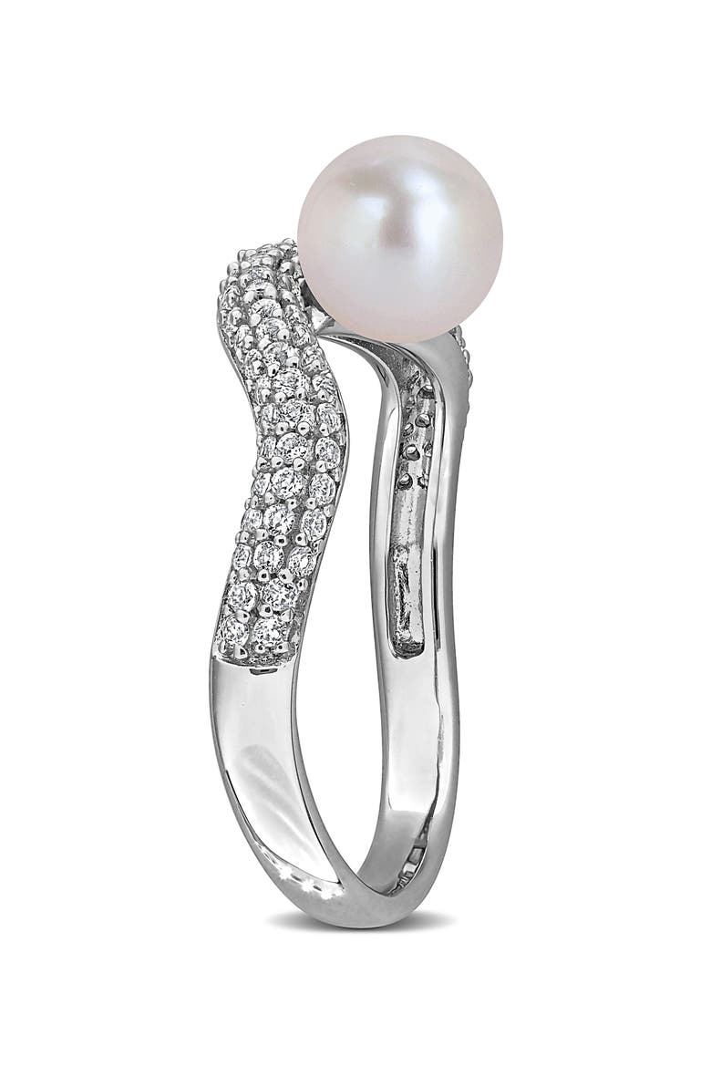 6-6.5mm Cultured Freshwater Pearl & White Topaz Ring, Alternate, color, WHITE