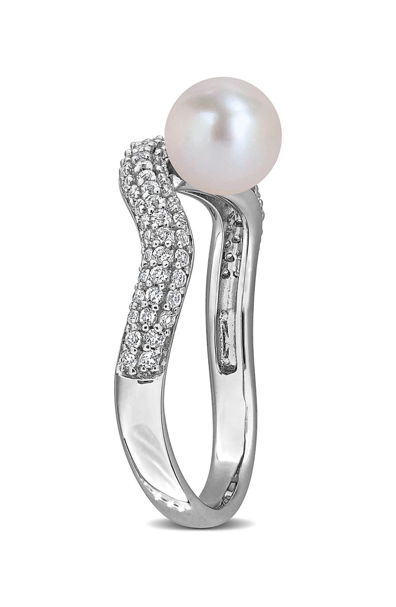 DELMAR 6-6.5mm Cultured Freshwater Pearl & White Topaz Ring, Alternate, color, White