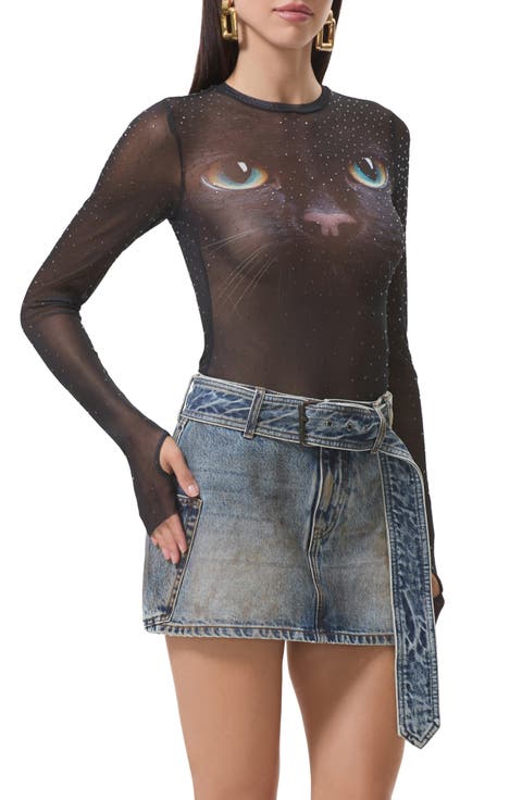 Kaylee Dew Drop Printed Long Sleeve Mesh Top