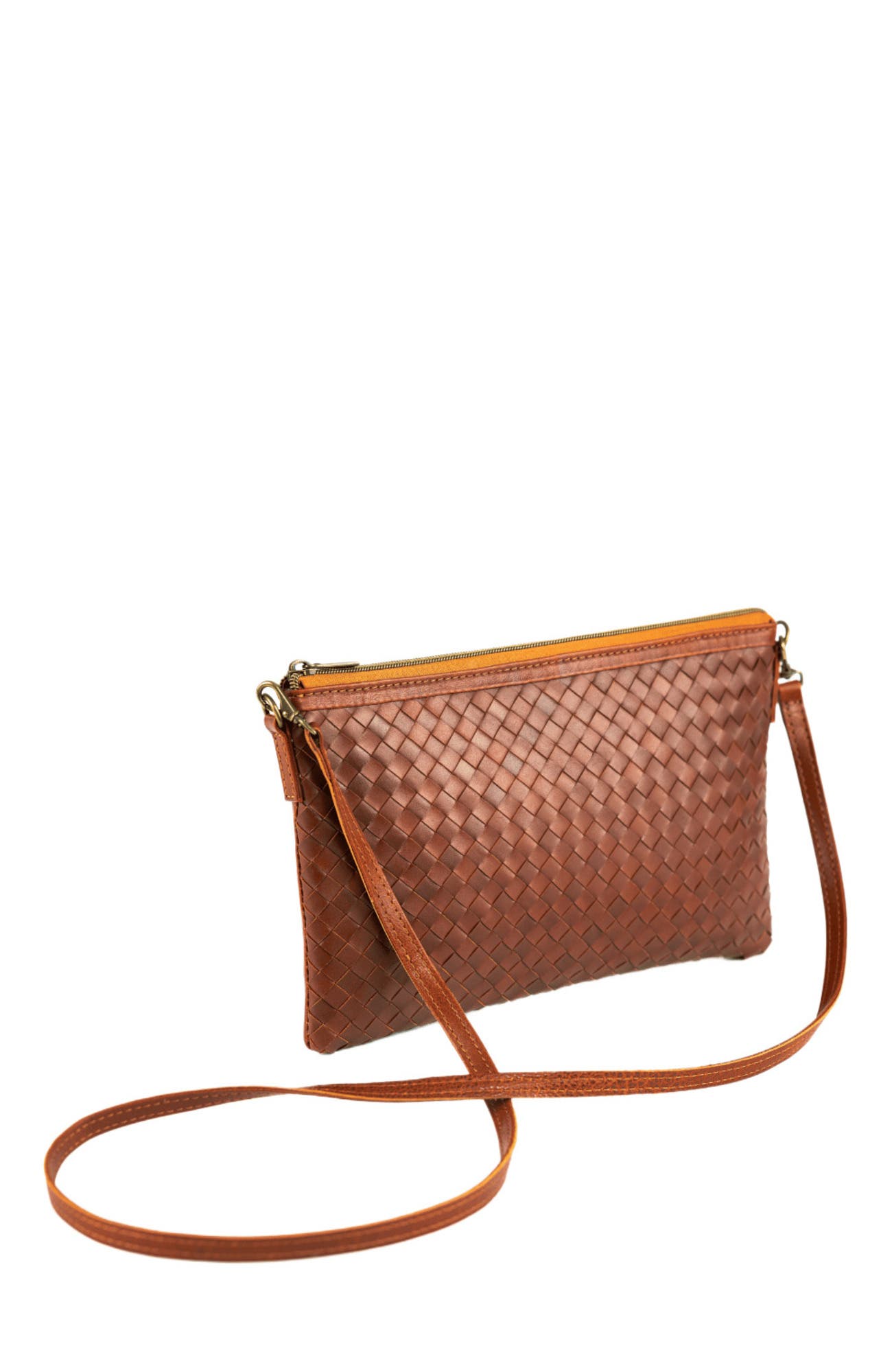 Deux Mains Woven Crossbody Bag in Mahogany 