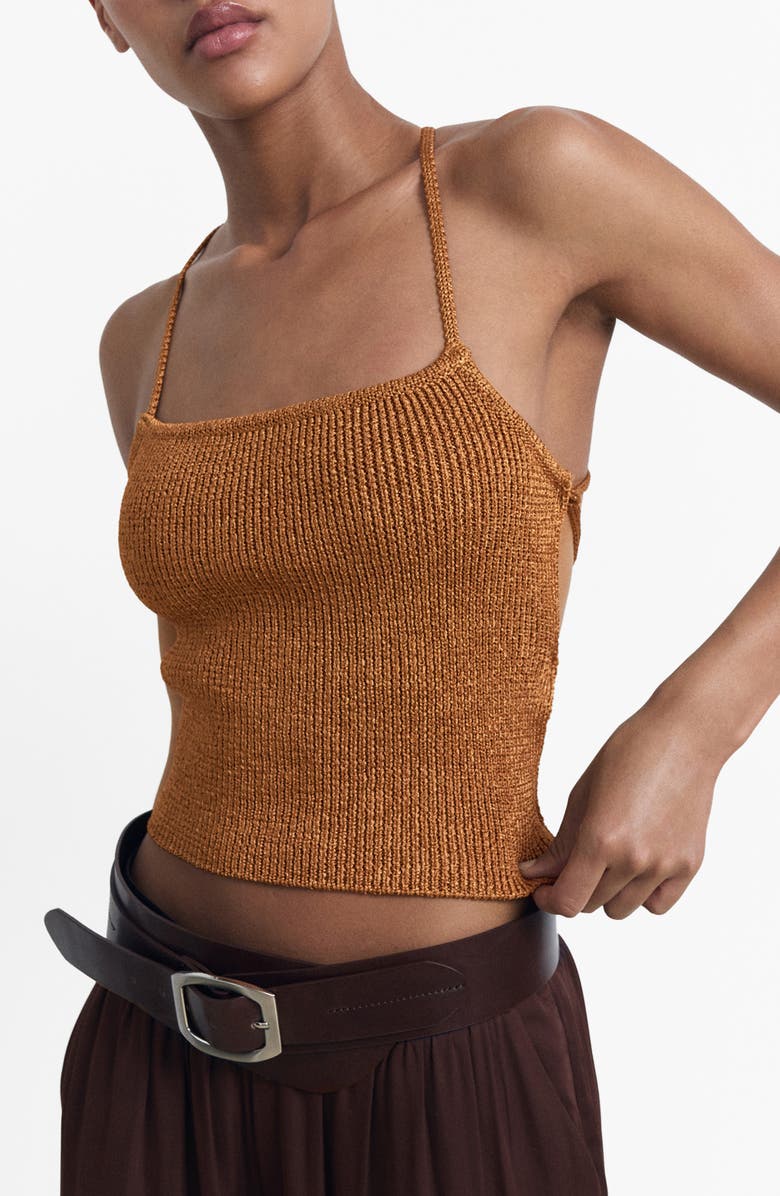 MANGO Metallic Crossback Knit Tank, Main, color, Copper