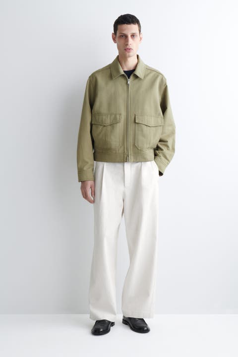 Pleated Wide-Leg Denim Pants