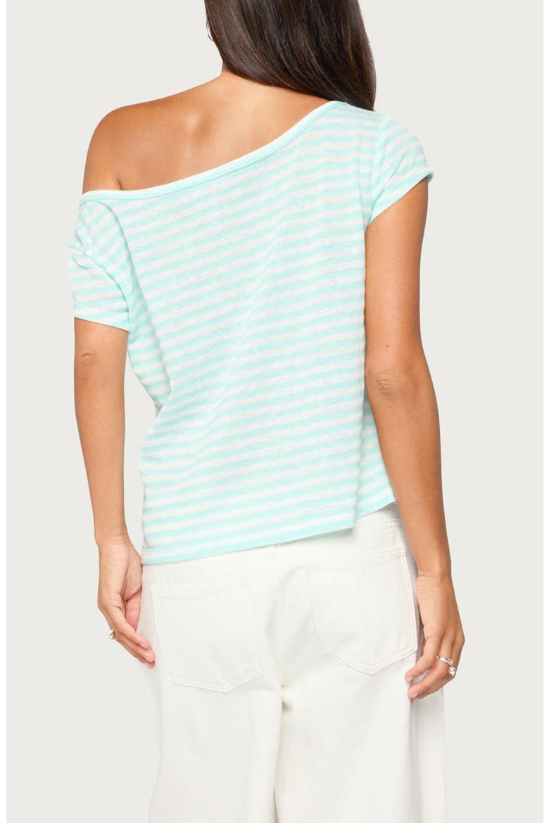 Chanelle Striped Off the Shoulder Tee, Alternate, color, TURQUOISE