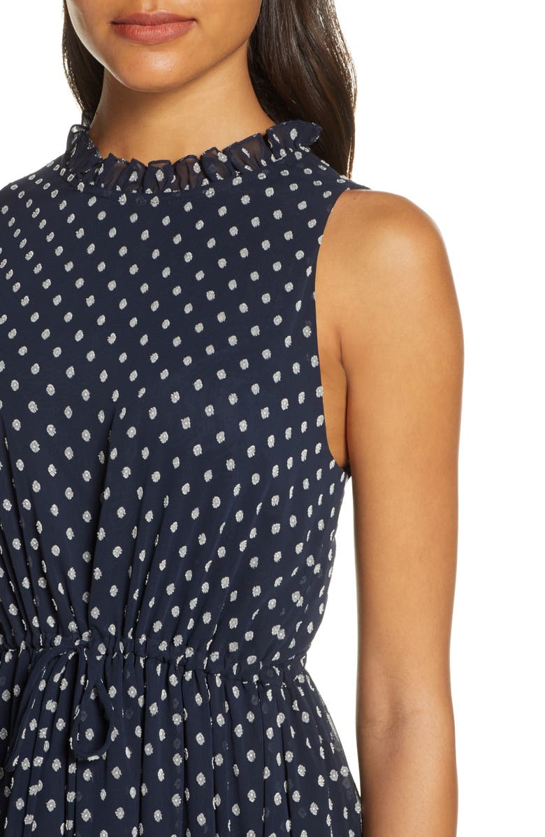 Maggy London Sleeveless Polka Dot Tie Waist Midi Dress, Alternate, color, 