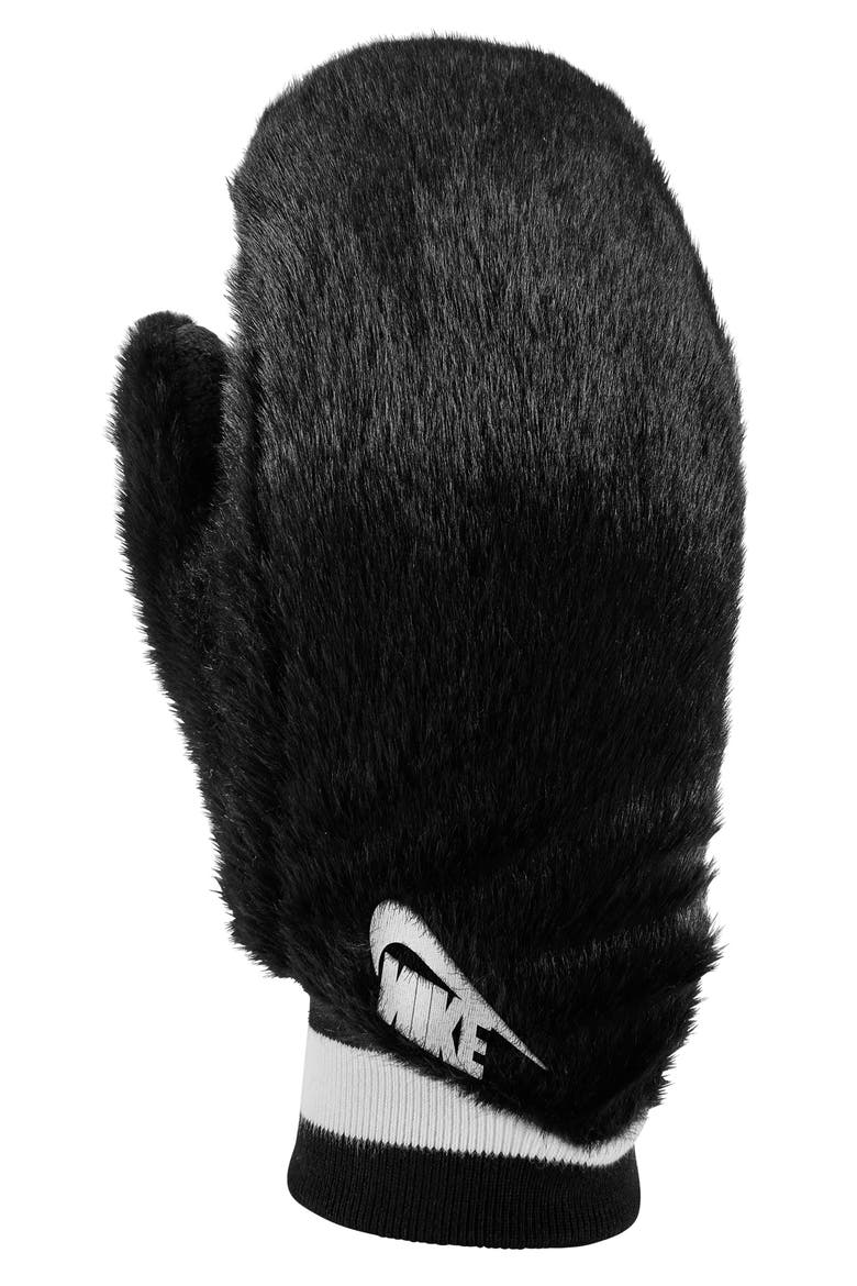 Warm Faux Fur Mittens, Main, color, BLACK
