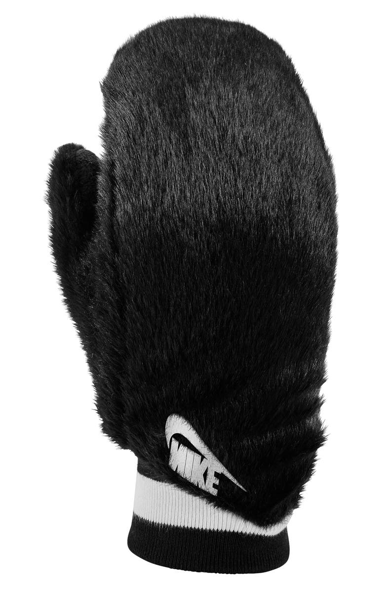 Nike Warm Faux Fur Mittens, Main, color, Black