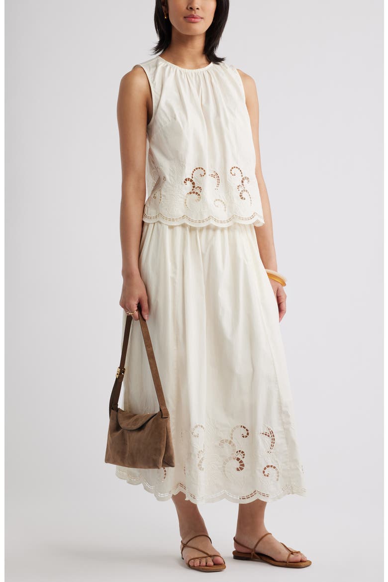 Schiffli Embroidered Midi Skirt, Alternate, color, IVORY TOFU