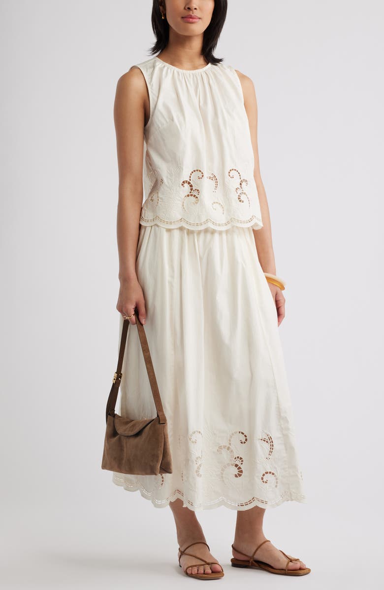Nordstrom Schiffli Embroidered Midi Skirt, Alternate, color, Ivory Tofu