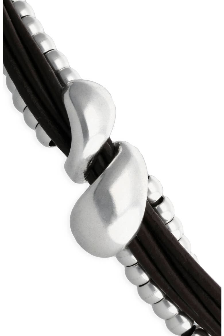 Leather Bracelet with Dual Silver-Tone Drops, Alternate, color, Silver