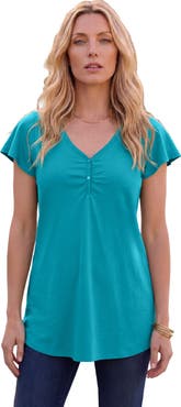 Roaman's Plus Size Cotton Ultimate Flutter Sleeve Sweetheart Tee