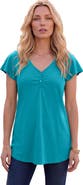 Roaman's Plus Size Cotton Ultimate Flutter Sleeve Sweetheart Tee