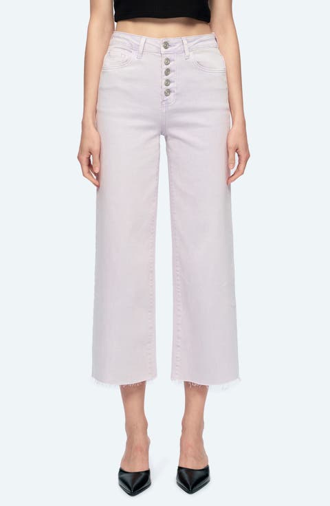 High Waist Raw Hem Ankle Wide Leg Jeans