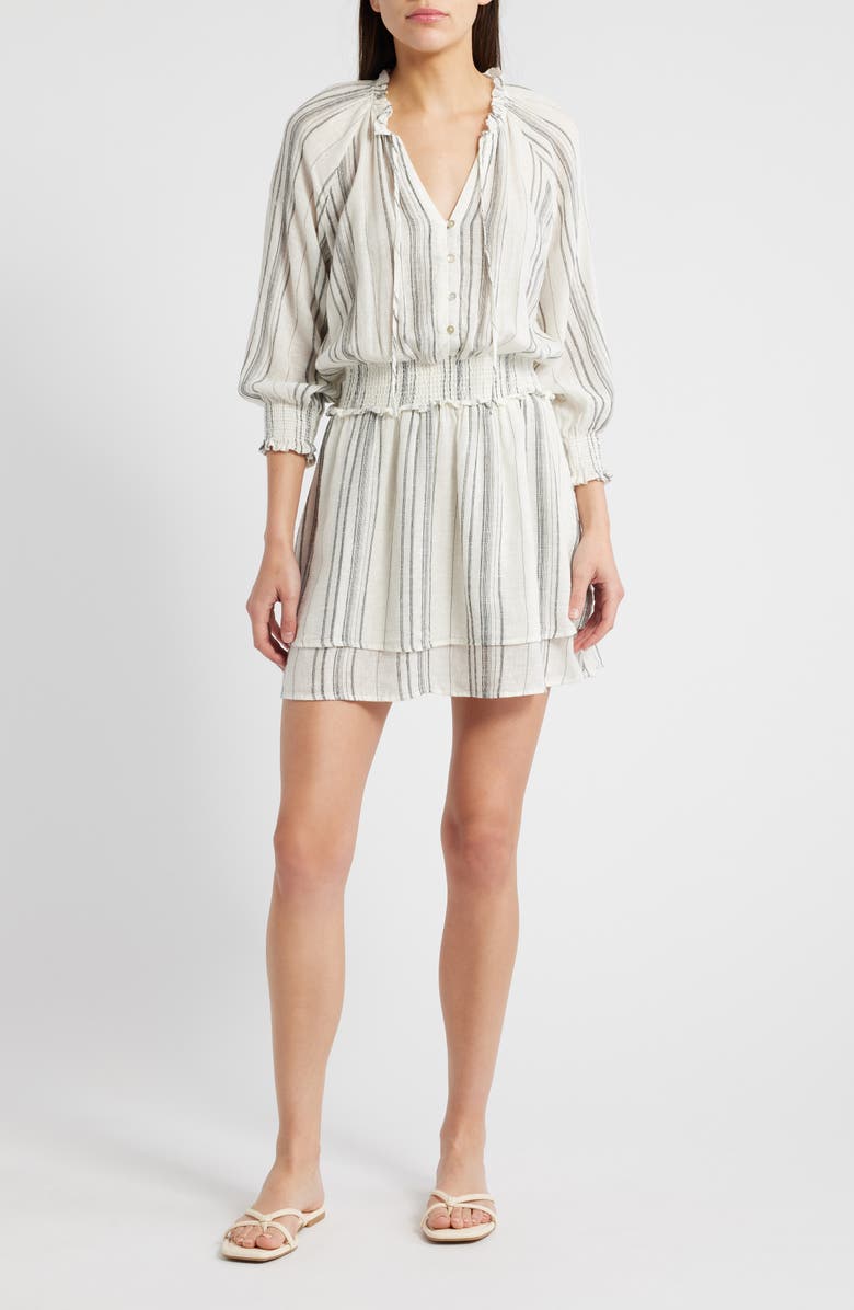 Rails Crystal Stripe Smocked Waist Linen Blend Blouson Dress, Main, color,