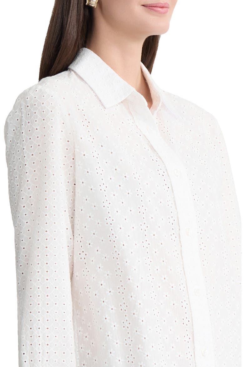 Eyelet Front Button Shirt, Alternate, color, NATURAL WHITE