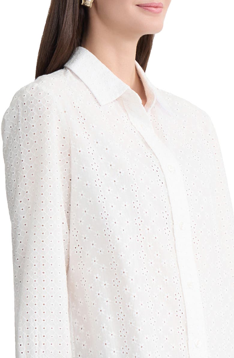 Jones New York Eyelet Front Button Shirt, Alternate, color, Natural White