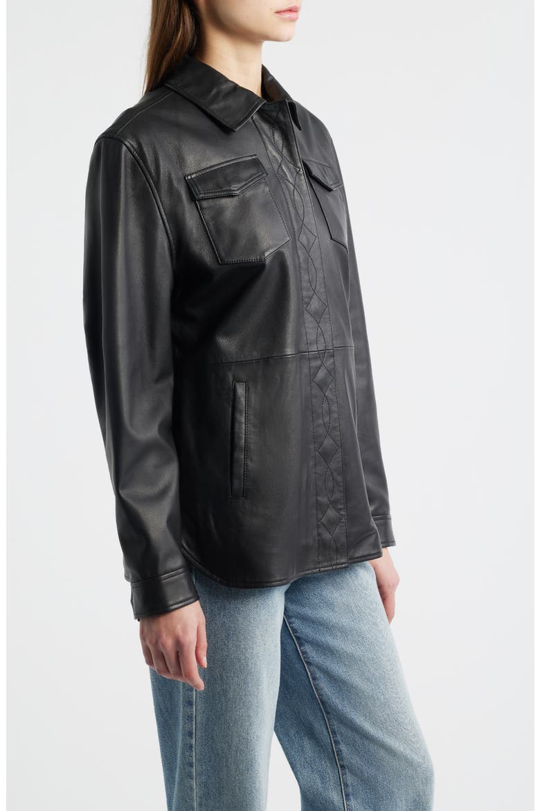 Leather Shirt Jacket, Alternate, color, BLACK