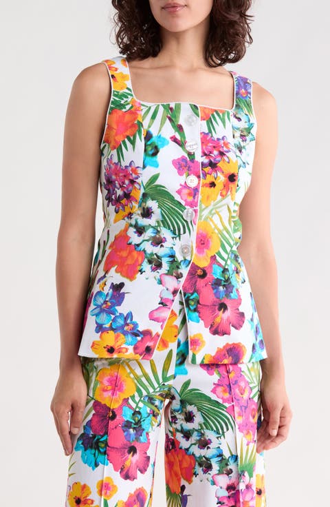Tropical Floral Button Vest